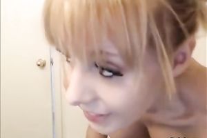 Sex-starved hoochie with worthwhile tits takes a washroom and then masturbates