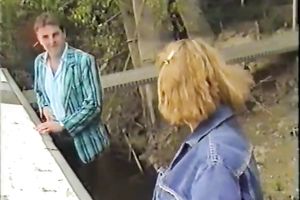 Retro sex movie with 2 lesbo couples caressing every other