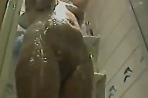 While my black cock sluts was in shower, I filmed her masturbation session