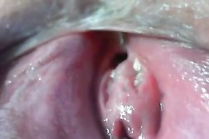 Vagina of my hotwife opened up and filmed closeup at home
