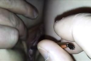 Homemade movie scene with me fingering my wife's hairless wet crack