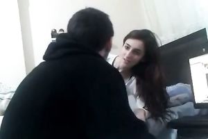 Homemade porn clip of a youthful latin chick pair in the bedroom