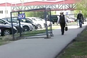 Tanya changes her clothing after pissing her jeans outdoors