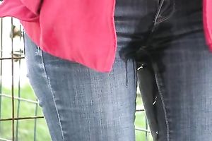Tanya changes her clothing after pissing her jeans outdoors