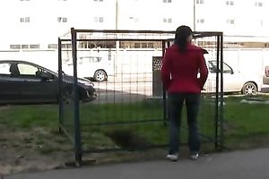 Tanya changes her clothing after pissing her jeans outdoors