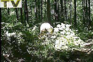 Juicy dilettante golden-haired amateur wife makes water in the woods outdoors