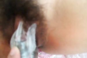 Fancy sex tool with buttons for unshaved Asian legal age teenager cookie