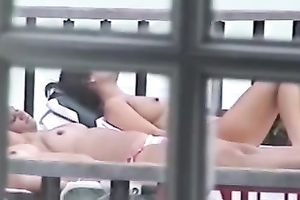 My hidden livecam catches 3 nude women sunbathing