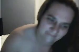 Weird webcam movie scene with a potbellied nerdy woman masturbating