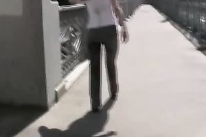 Redhead whore Alex pees in her panties on a bridge in make water fetish solo