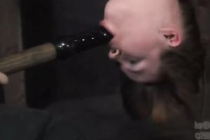 Bronte receives her throat and wet crack screwed with a fake penis in BDSM scene