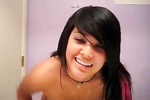 Selfshot solo video with a breasty brunette hair legal age teenager masturbating