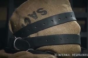 Slender blondie with pale skin bounded with net restrained by her mentor