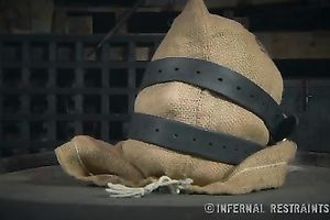 Slender blondie with pale skin bounded with net restrained by her mentor