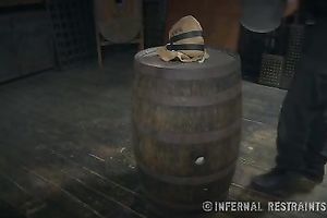 Slender blondie with pale skin bounded with net restrained by her mentor