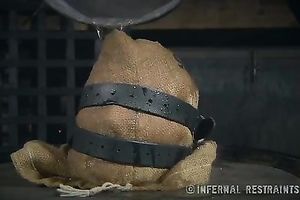 Slender blondie with pale skin bounded with net restrained by her mentor