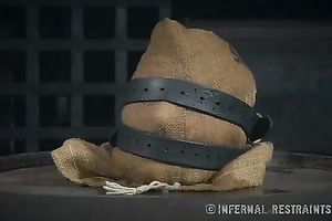 Slender blondie with pale skin bounded with net restrained by her mentor