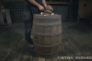 Slender blondie with pale skin bounded with net restrained by her mentor