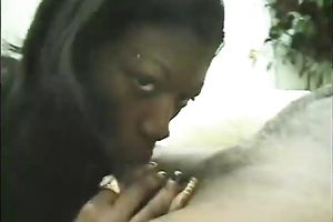 Trashy ebon whore with huge butt and saggy milk sacks gives head