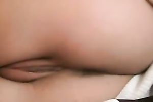 Delightful brunette hair chick drills her bald slit with a sex tool