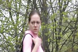 Brunette Russian hottie with ravishing ass walks by stranger and piddles in her panties