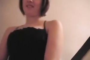 Brunette hussy shows her butt and milks a dong dry on her face
