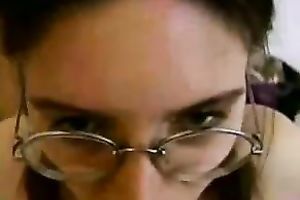 My nerdy breasty brunette hair strokes my large knob in POV