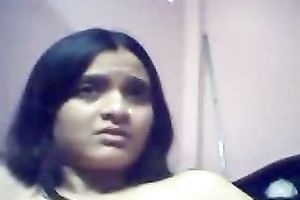 Slutty Indian legal age teenager flashes her natural bumpers in livecam solo