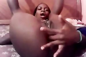 Chocolate bawdy cleft all clean and bald on cam during masturbation