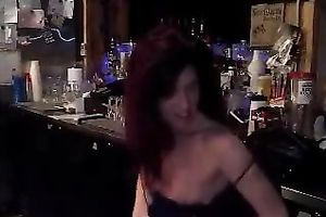 Sexy bartender with merry tits is dancing dirty for me in the bar