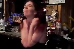 Sexy bartender with merry tits is dancing dirty for me in the bar