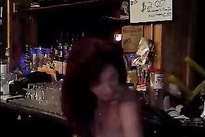 Sexy bartender with merry tits is dancing dirty for me in the bar