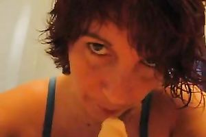 Well-endowed dark brown mon enjoys engulfing a realistic toy