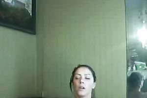 Brunette youthful breasty harlot shows topless on web camera