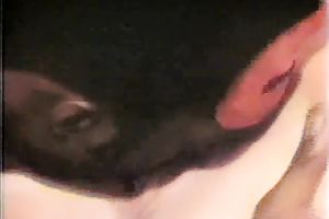 Busty ebon girlie in dark nylons sucks staff white jock ardently