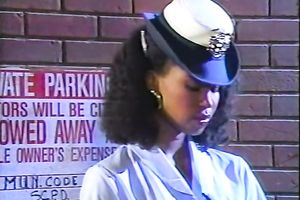 Busty ebon girlie in dark nylons sucks staff white jock ardently