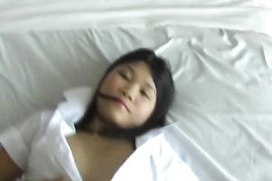 Sexy Asian legal age teenager street tramp disrobes on webcam in the hotel room