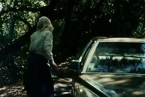 Horny retro golden-haired bitch receives her slit fucked hard on a car