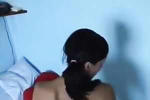 Extravagant brunette hair sexy legal age teenager is stripped playing in her sofa