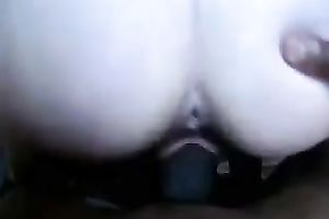 White playgirl is riding my large dark cock reverse cowgirl style