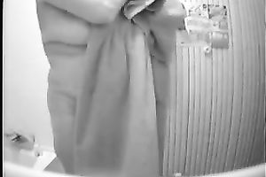 My pleasing short-haired amateur wife takes a shower on hidden livecam