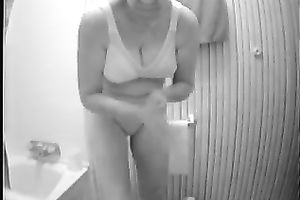 My pleasing short-haired amateur wife takes a shower on hidden livecam