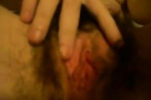Close up homemade clip with my husband fingering her bushy slit