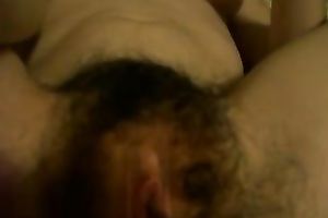 Close up homemade clip with my husband fingering her bushy slit
