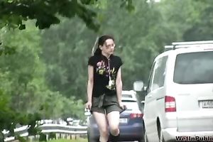 Pale skin non-professional babe from Russian Federation makes her khaki shorts moist