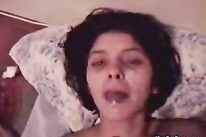 Cum addicted Indian dilettante hotwife acquires her face messed up with huge spunk fountain and then she swallows obese load