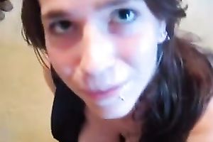 My dark brown hawt girlfriend getting filmed during facial jizz flow