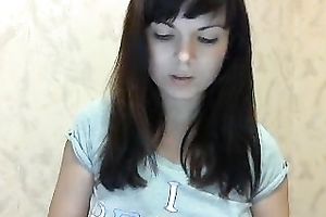 Beautiful brunette legal age teenager shows her pussy-fingering skills