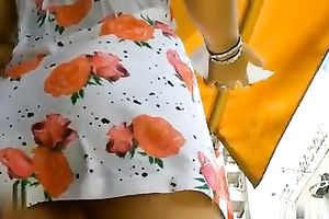Big round booty of my curvy girlfriend in white pants - upskirt