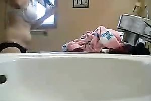 Homemade solo with my busty ex GF dressing up in the washroom